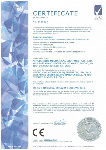 China NINGBO NIDE MECHANICAL EQUIPMENT CO.,LTD Certificaten